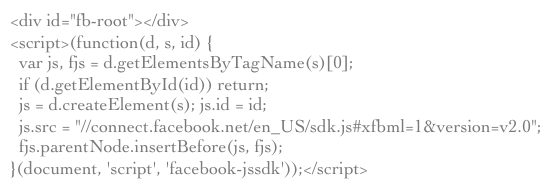 <div id="fb-root"></div><script>(function(d, s, id) {  var js, fjs = d.getElementsByTagName(s)[0];  if (d.getElementById(id)) return;  js = d.createElement(s); js.id = id;  js.src = "//connect.facebook.net/en_US/sdk.js#xfbml=1&version=v2.0";  fjs.parentNode.insertBefore(js, fjs);}(document, 'script', 'facebook-jssdk'));</script>